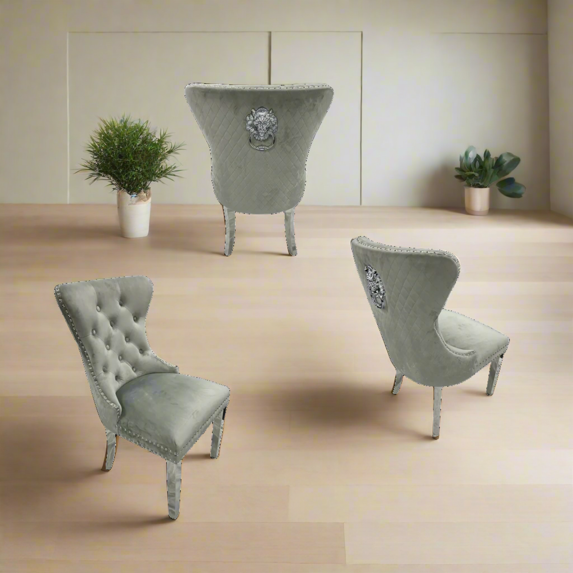 Chorley Lion Knocker back Light Grey Dining Chairs - Set of 4