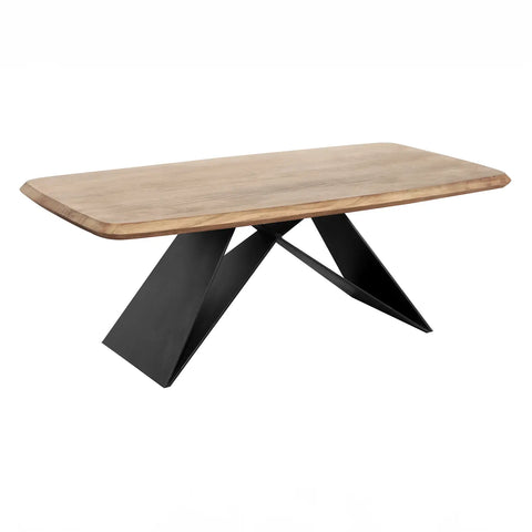 Lucio Coffee table, Acacia Wood Top with Black Angular Base. Matching Furniture Available - Close up Design of Coffee Table 