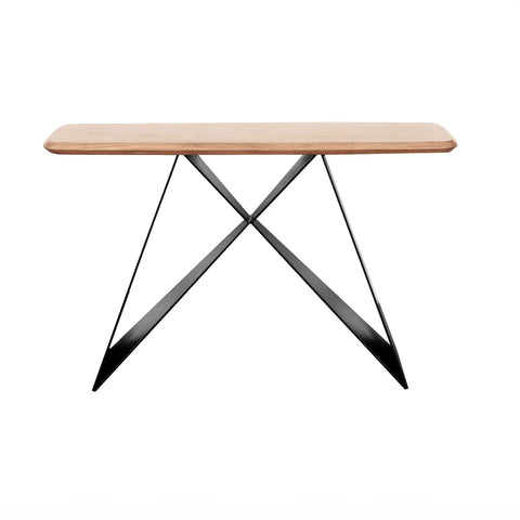 Lucio Console Table, Acacia Wood Top with Black Angular Base. Matching Furniture Available - Main Image 