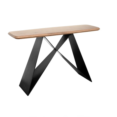 Lucio Console Table, Acacia Wood Top with Black Angular Base. Matching Furniture Available - Close up of Console Table Design