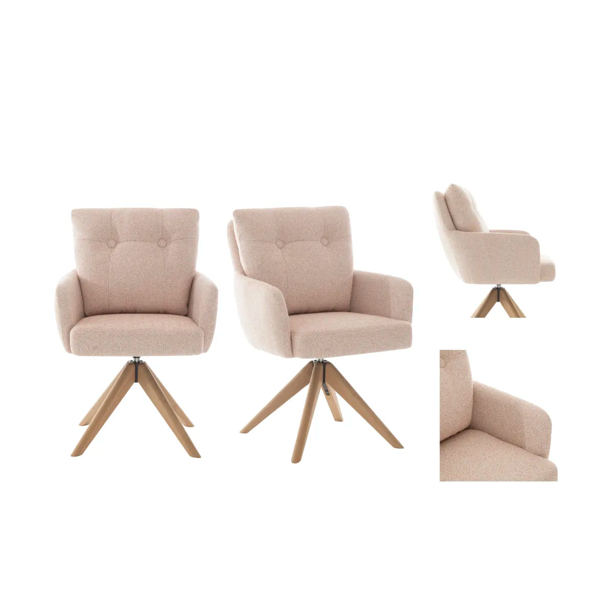 Cotswold Blush Pink Fabric Swivel Dining Armchairs – Set of 4