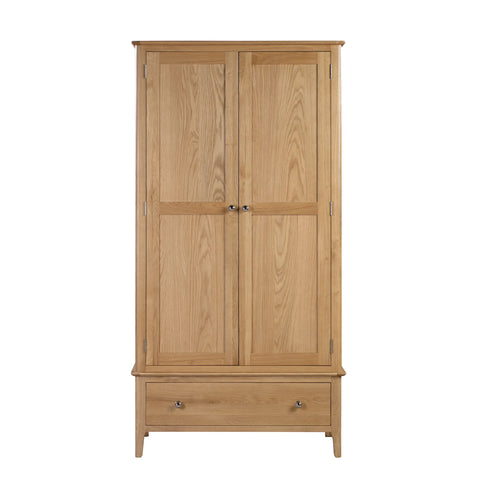 Cotswold Solid Oak 2 Door 1 Drawer Gents Wardrobe