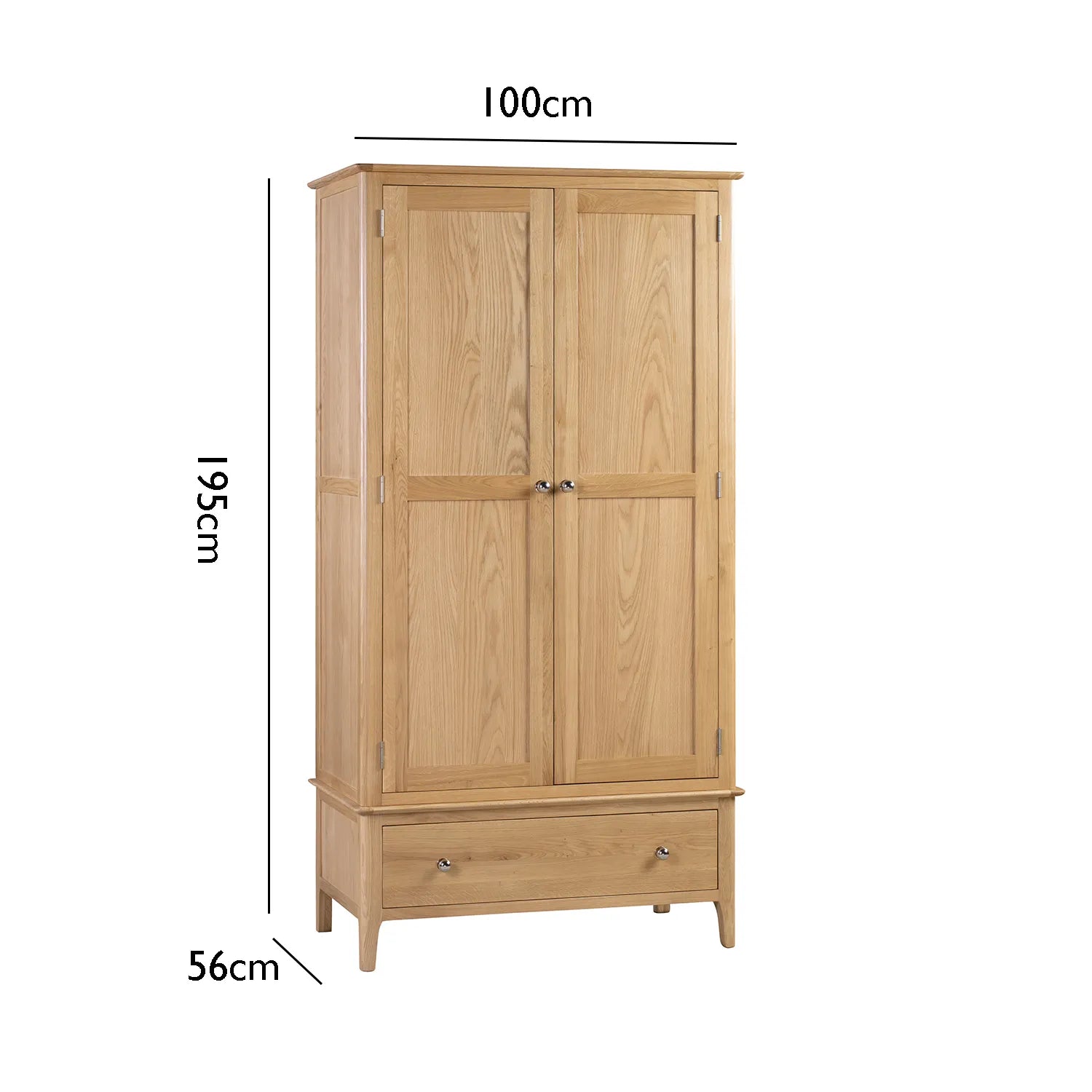 Cotswold Solid Oak 2 Door 1 Drawer Gents Wardrobe