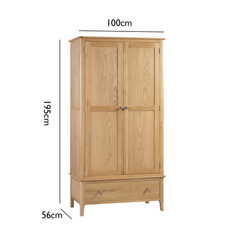 Cotswold Solid Oak 2 Door 1 Drawer Gents Wardrobe