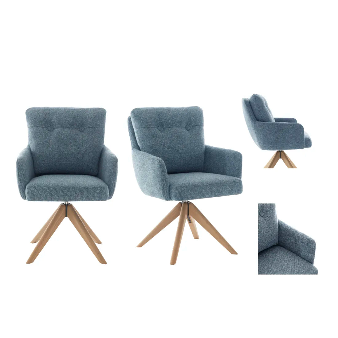 Cotswold Storm Teal Fabric Swivel Dining Armchairs – Set of 4