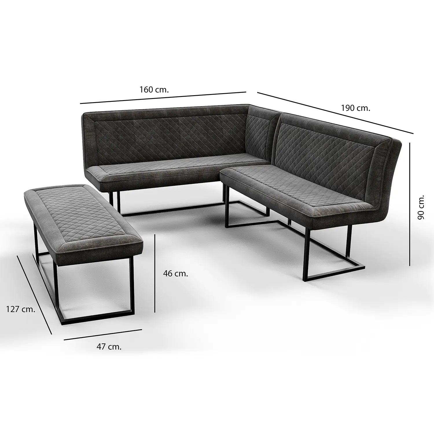 Creed Small Table with Left Hand Facing Corner Bench and Low Bench Dining Set