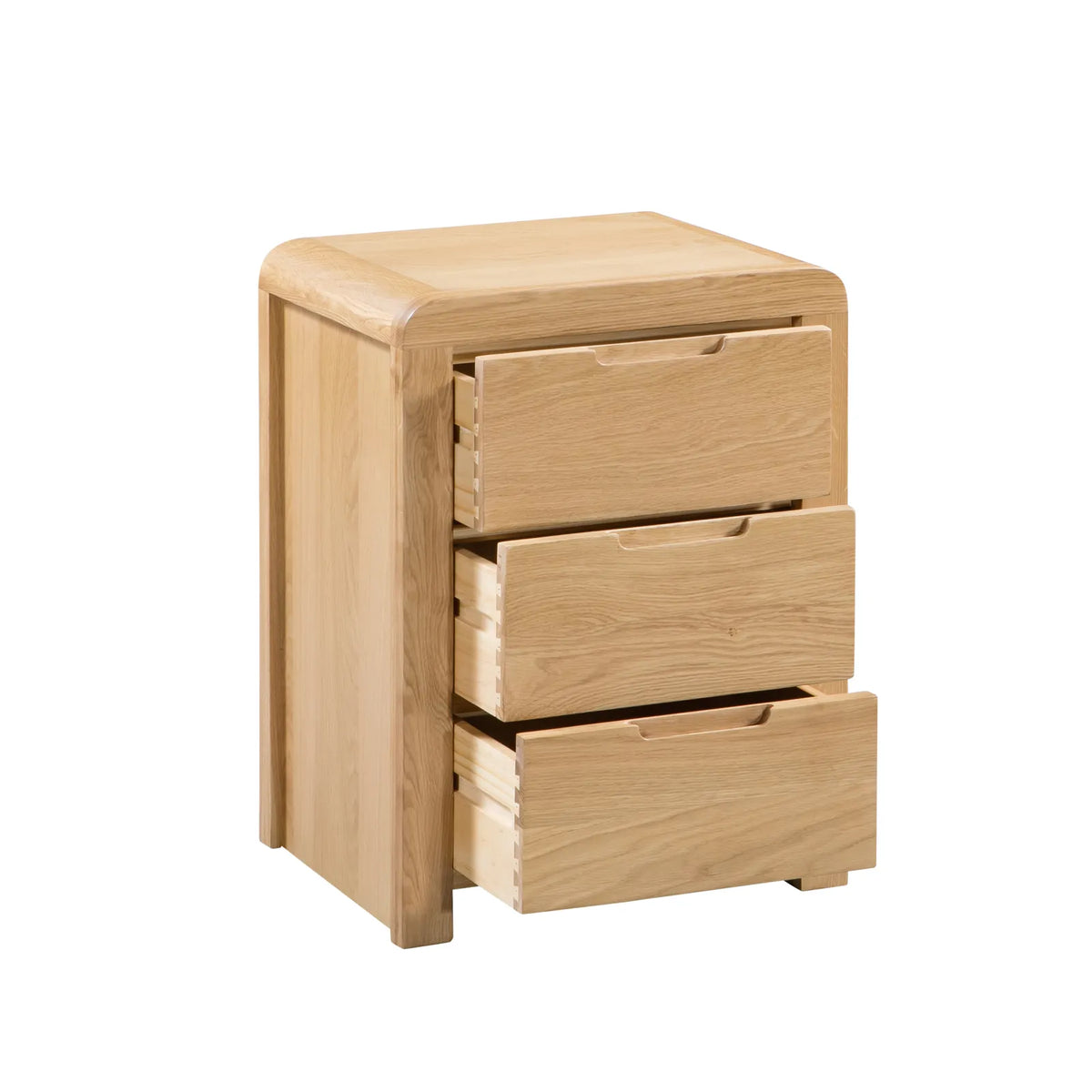 Carve Solid White Oak and Oak Veneer 3 Drawer Bedside