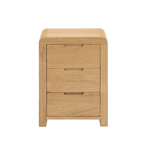 Carve Solid White Oak and Oak Veneer 3 Drawer Bedside