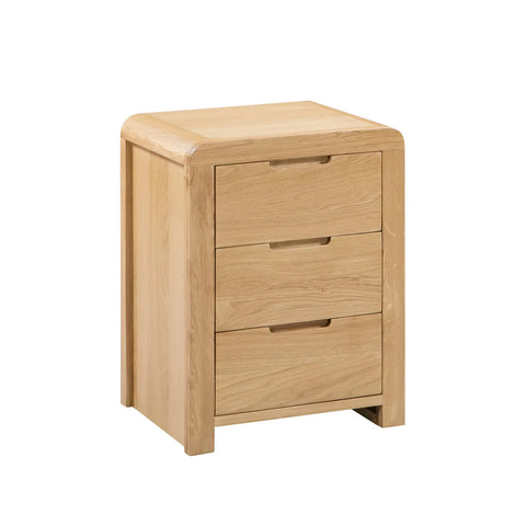 Carve Solid White Oak and Oak Veneer 3 Drawer Bedside