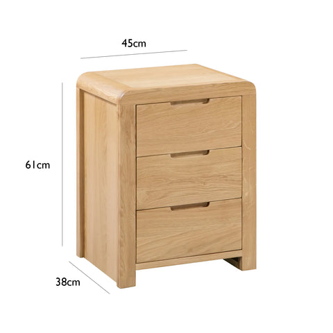 Carve Solid White Oak and Oak Veneer 3 Drawer Bedside