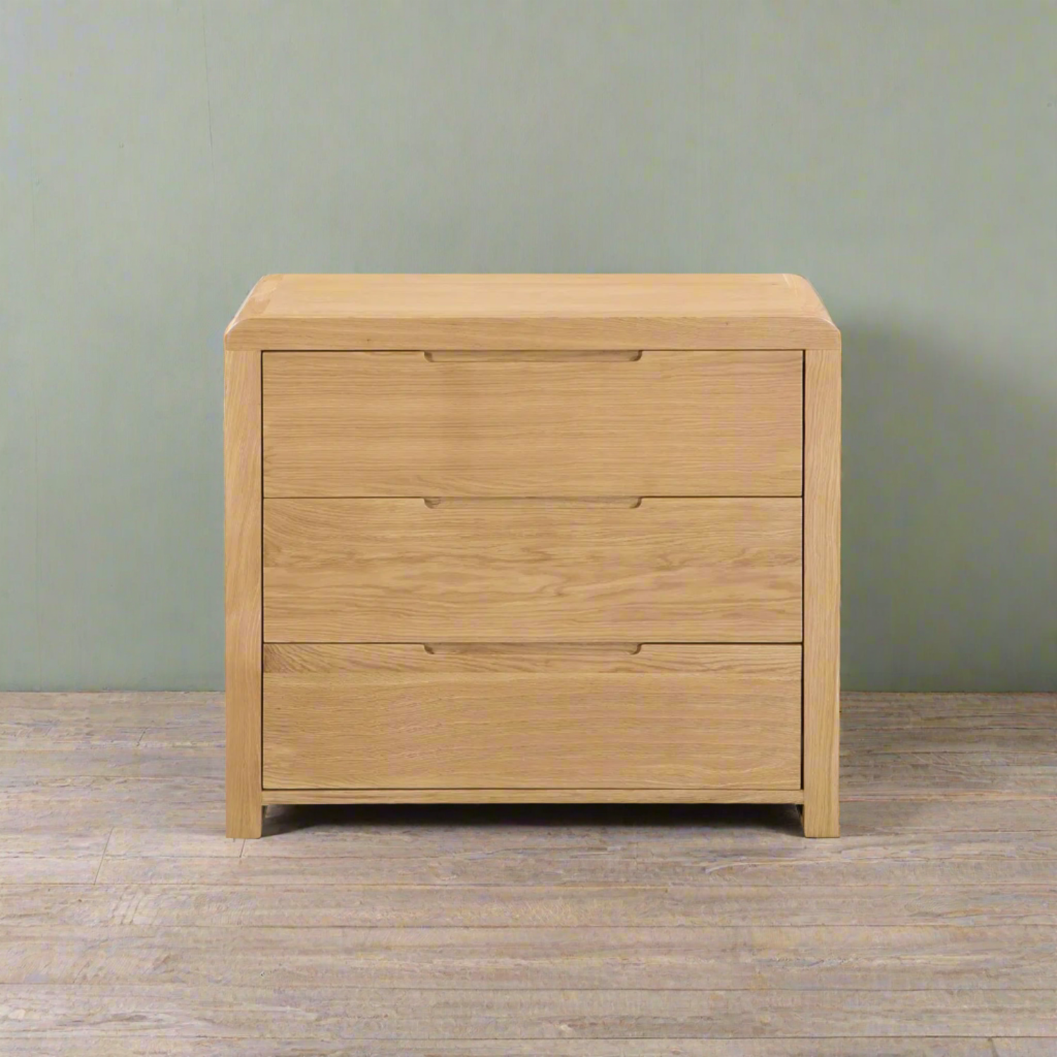 Carve Small Solid White Oak and Oak Veneer 3 Drawer Chest