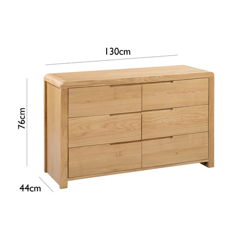 Carve Solid White Oak and Oak Veneer 6 Drawer Chest - Dimensions 