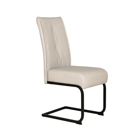 Cream Leather Dining Chairs with Black Base 