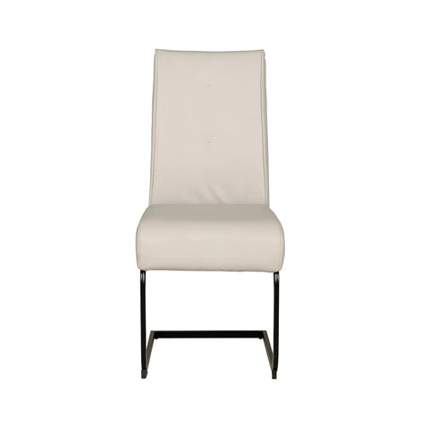 Cream Leather Set of 4 Dining Chairs with Black Metal Cantilever Style Base