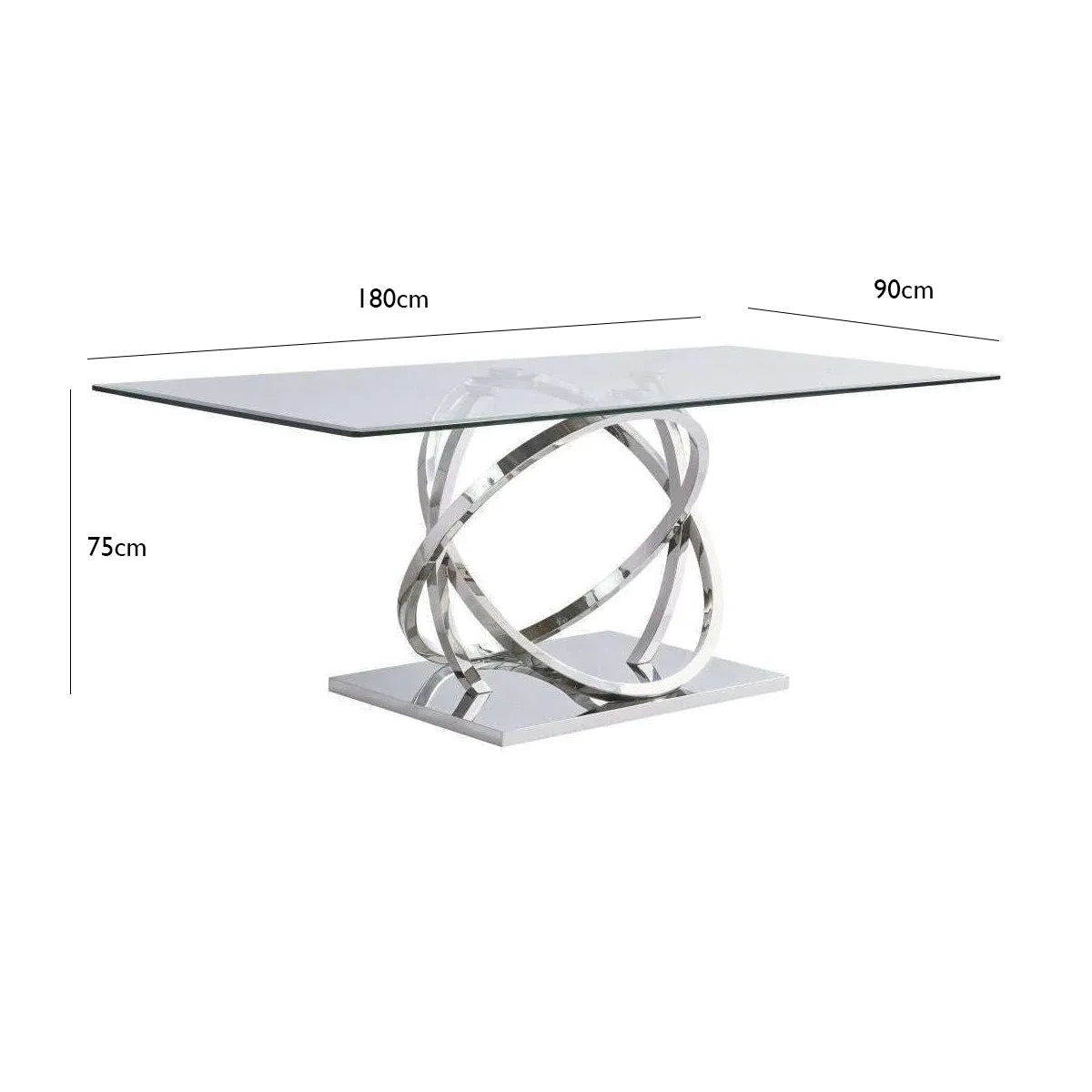 Casena 1.8M Clear Glass Top Dining Table