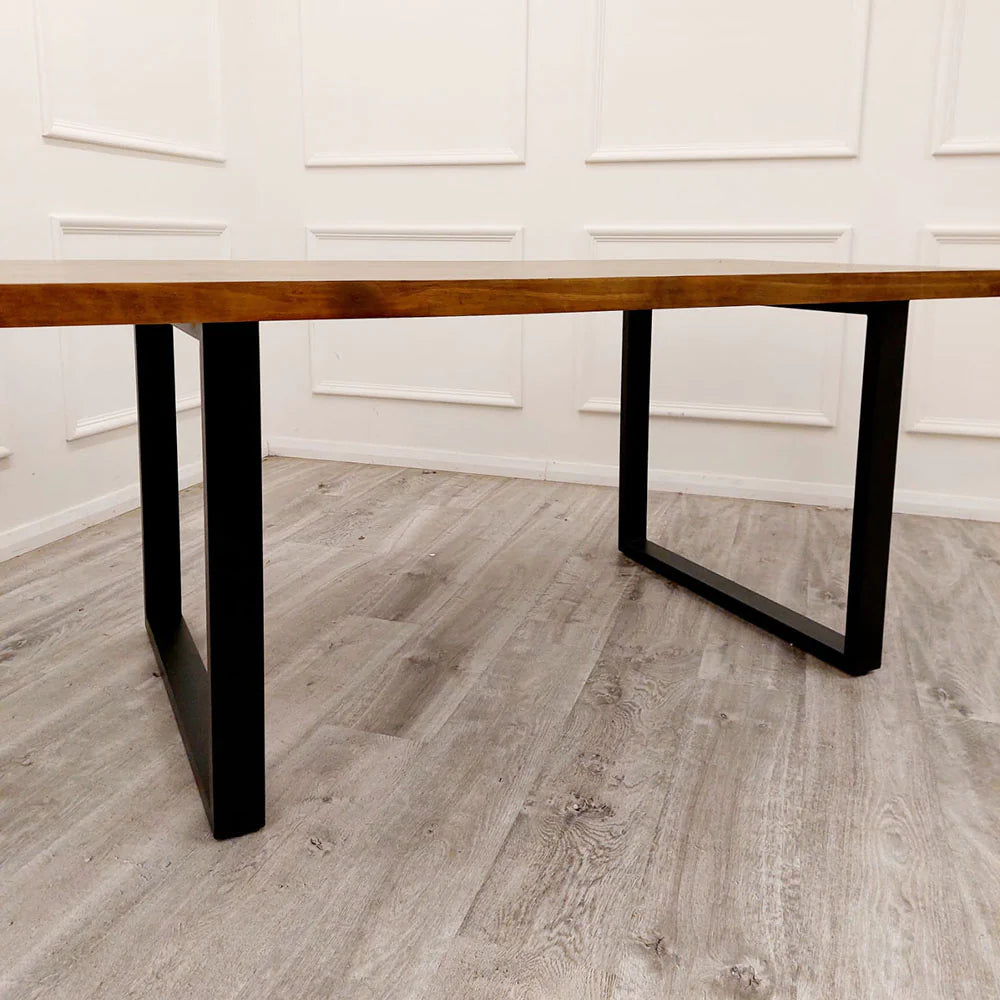 Amelia 1.8m Dining Table Solid Dark Pine wood with Matt Black Metal Legs