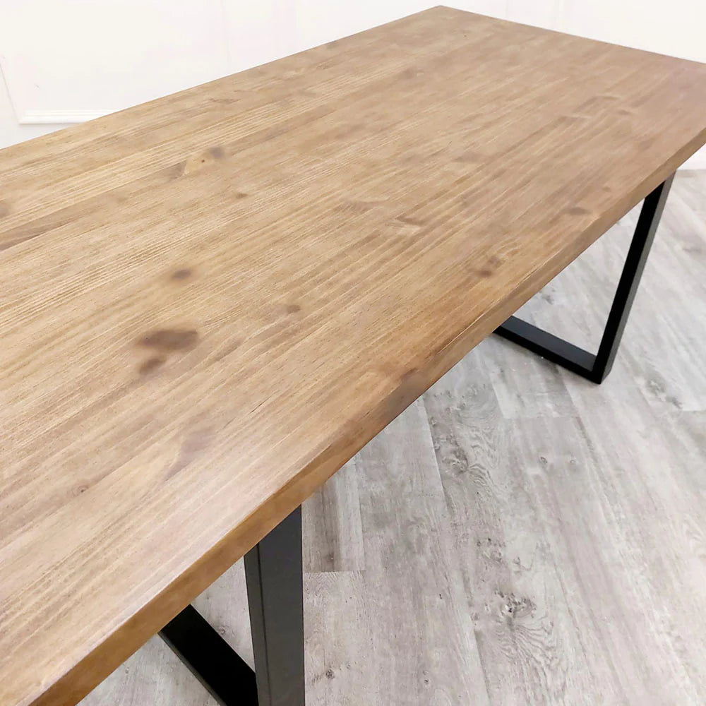 Amelia 1.8m Dining Table Solid Dark Pine wood with Matt Black Metal Legs