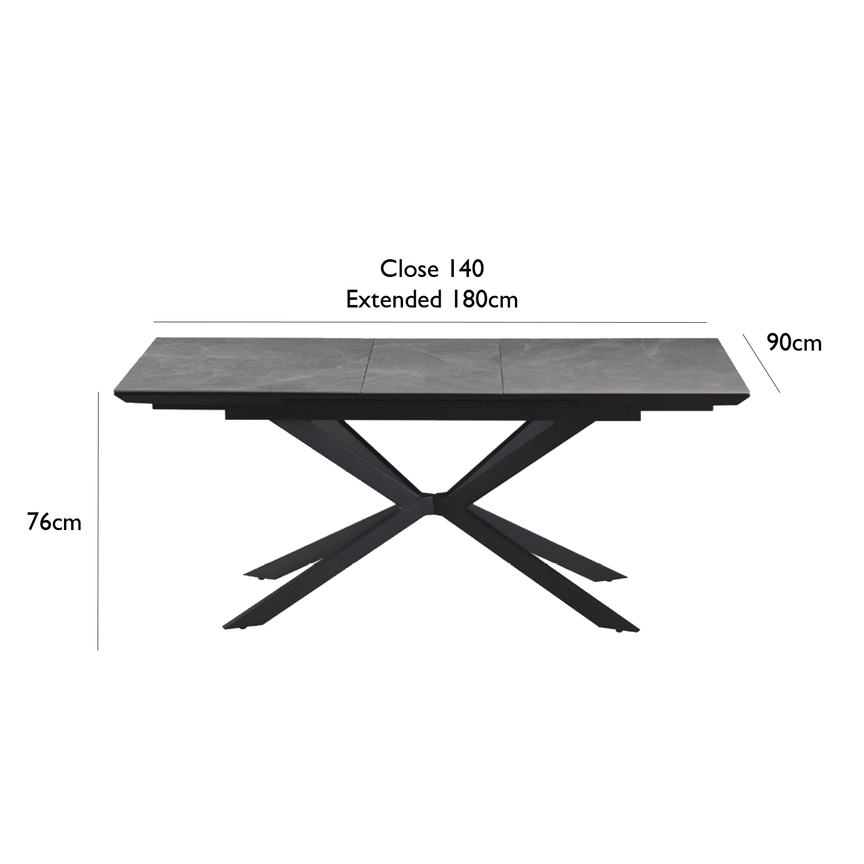 Hayden Kamite Medium Grey Shiny Finish Ceramic Extending Dining Table