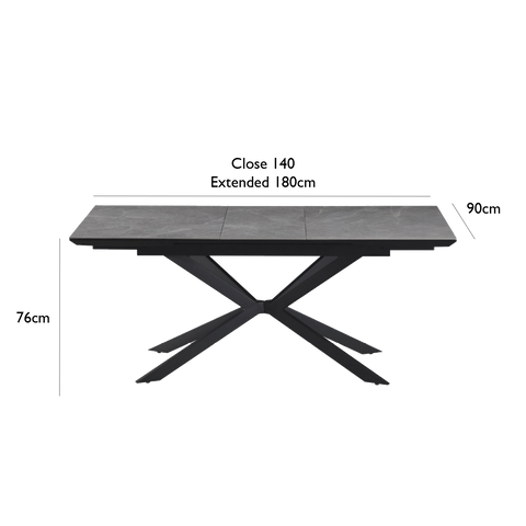 Hayden Vik Medium Grey Matt Finish Ceramic Extending Dining Table - Dimensions