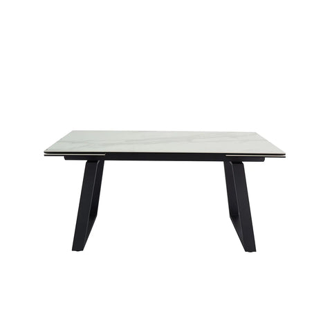 White Ceramic Extending Dining Table with Black Base