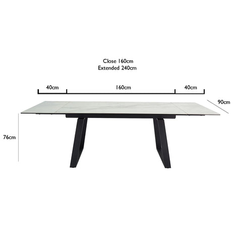 Maxwell White Large Ceramic Extending Dining Table - Dimensions