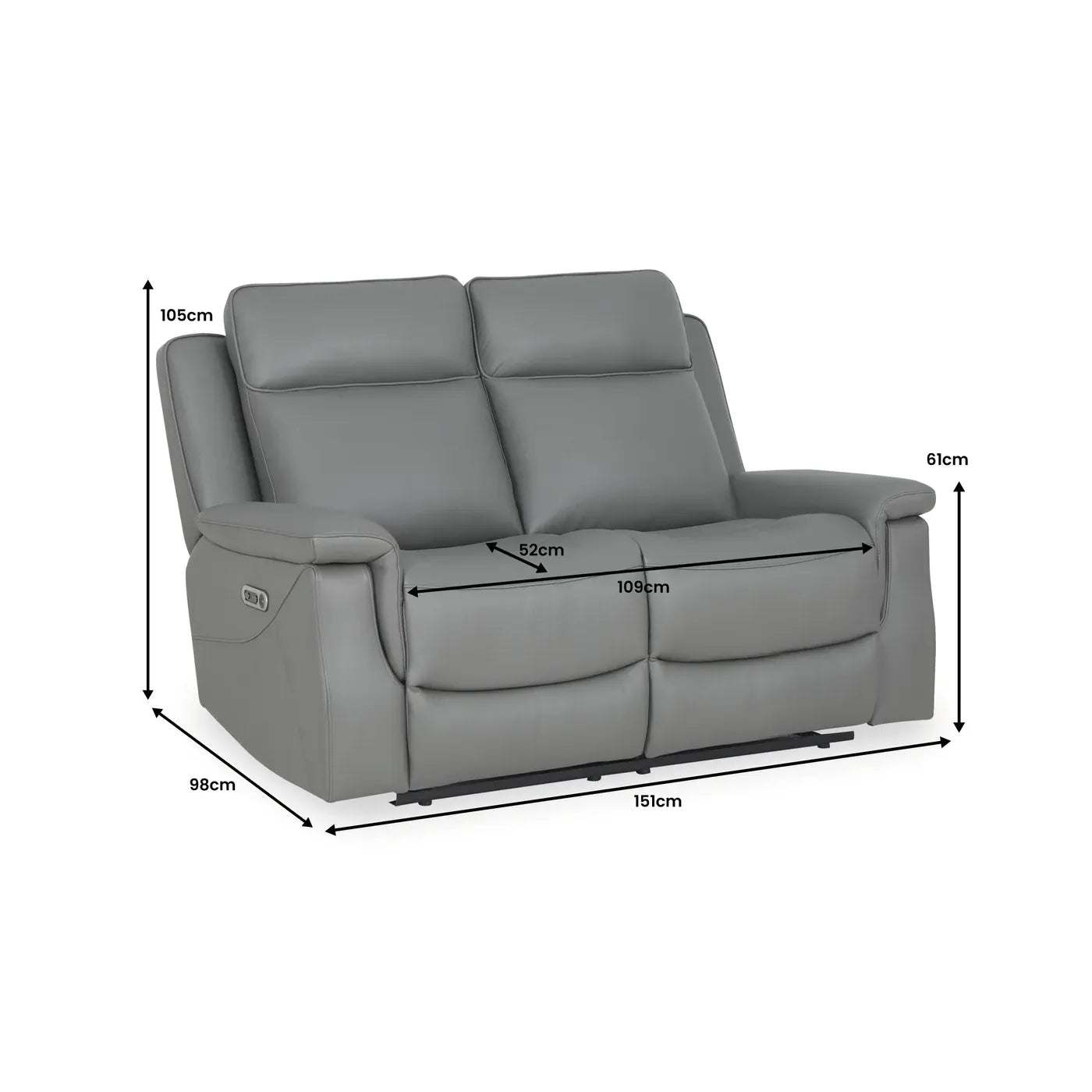 Dallas Grey Leather 2 Seater Power Recliner Sofa