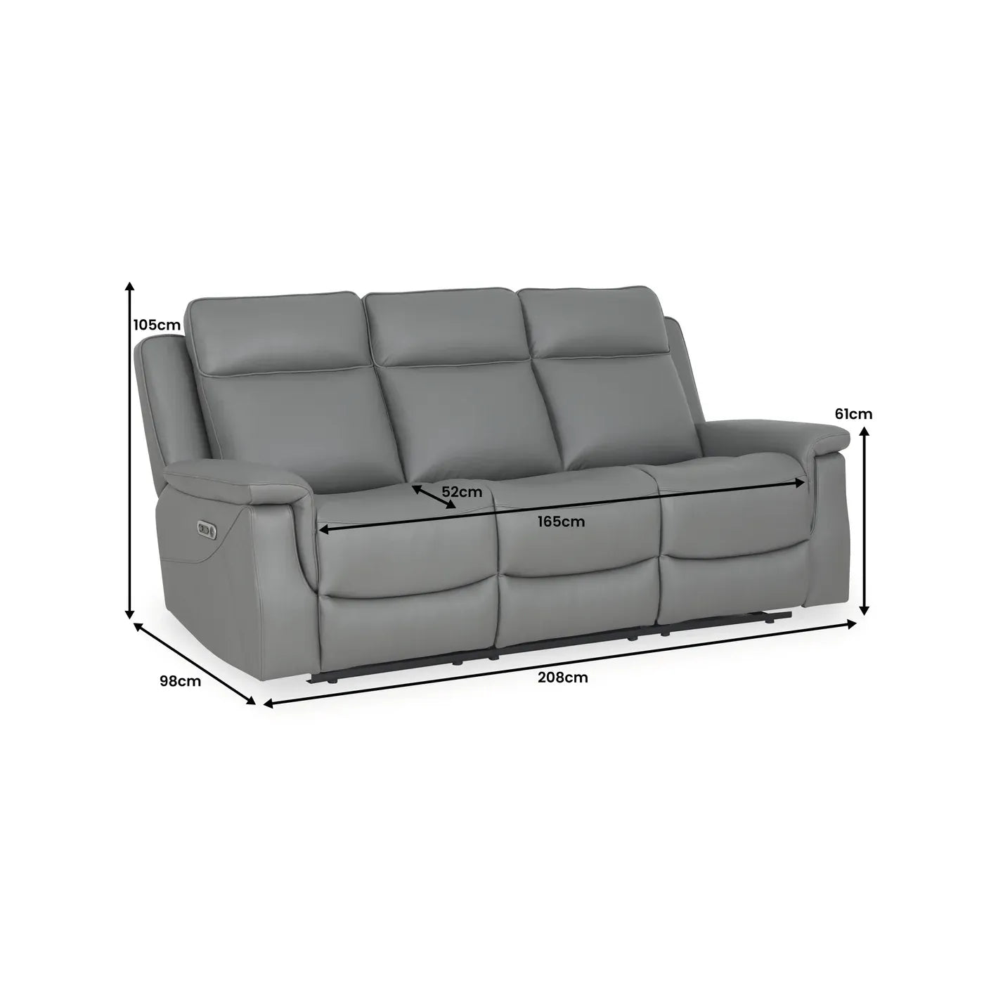 Dallas Grey Leather 3 Seater Power Recliner