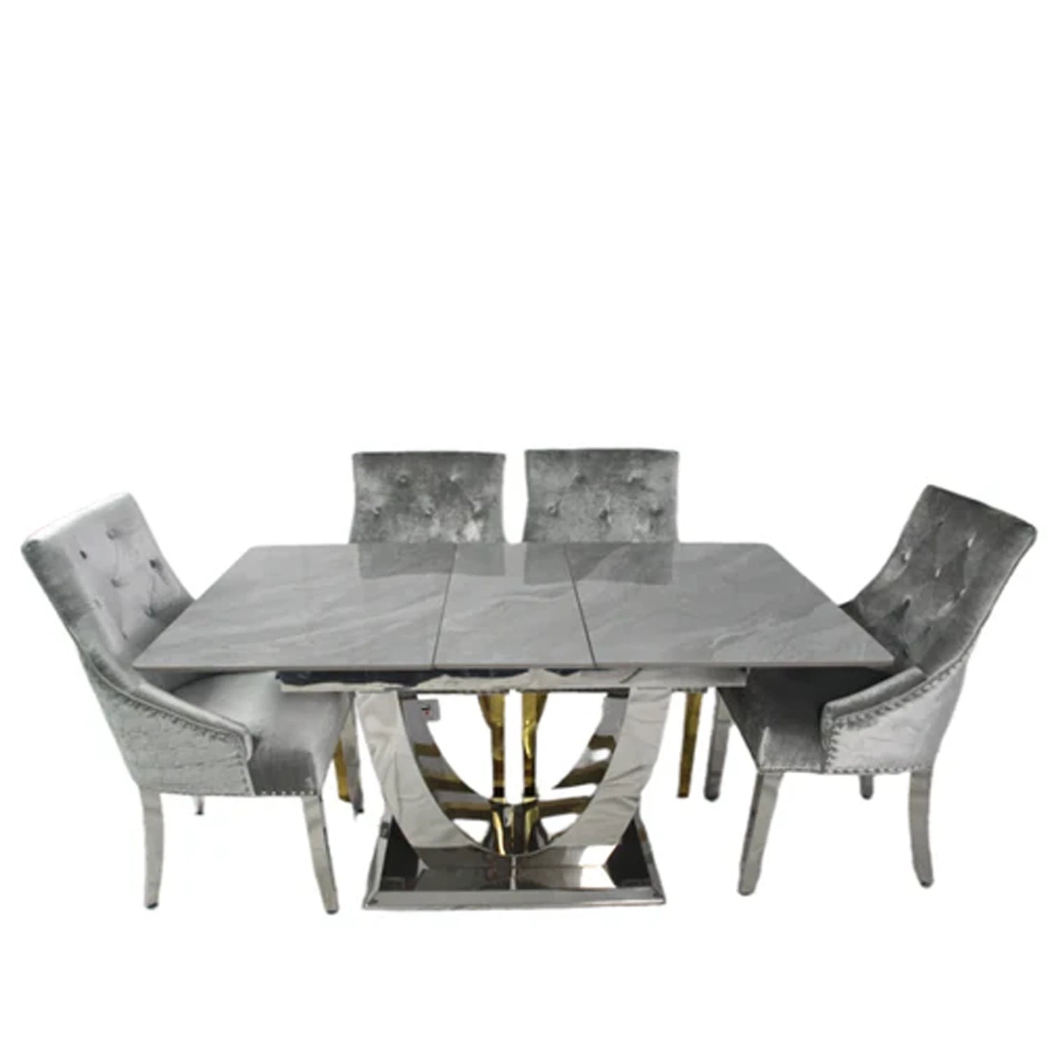 Denver Ceramic Extending Dining Table with Chairs. Choose from Silver Grey and Dark Grey Dining Chairs 