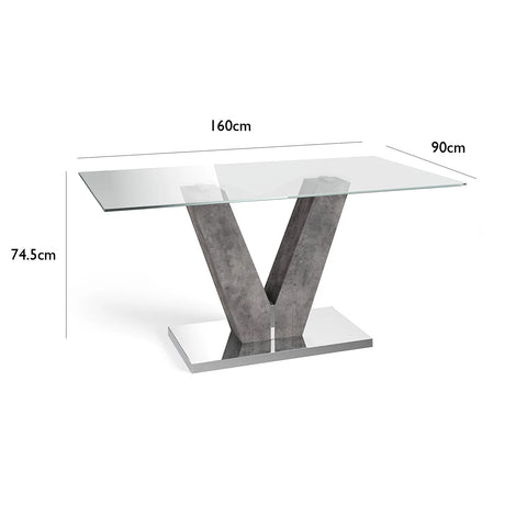 Dolce Rectangle Stone grey and clear Glass dining table