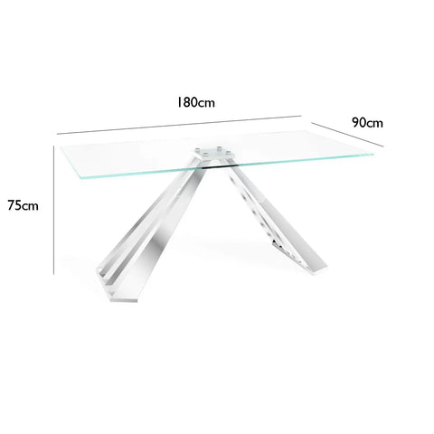 Dominique Clear Glass Top 1.8M Dining Table