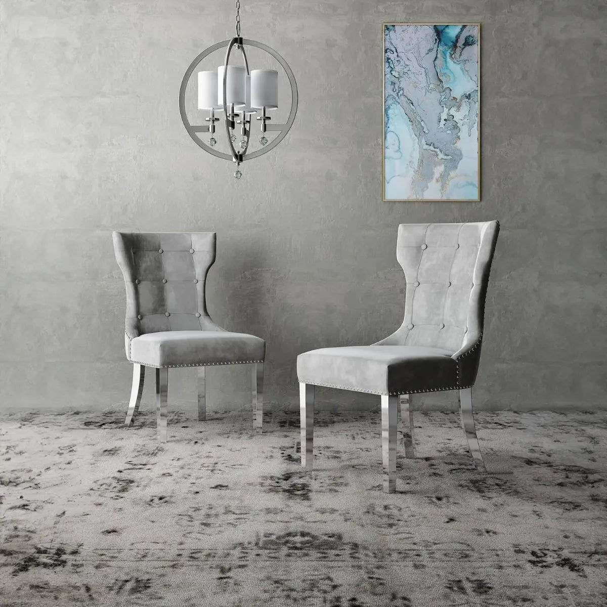 Dominique Cloudy Grey Leather Set of 4 Dining Chairs