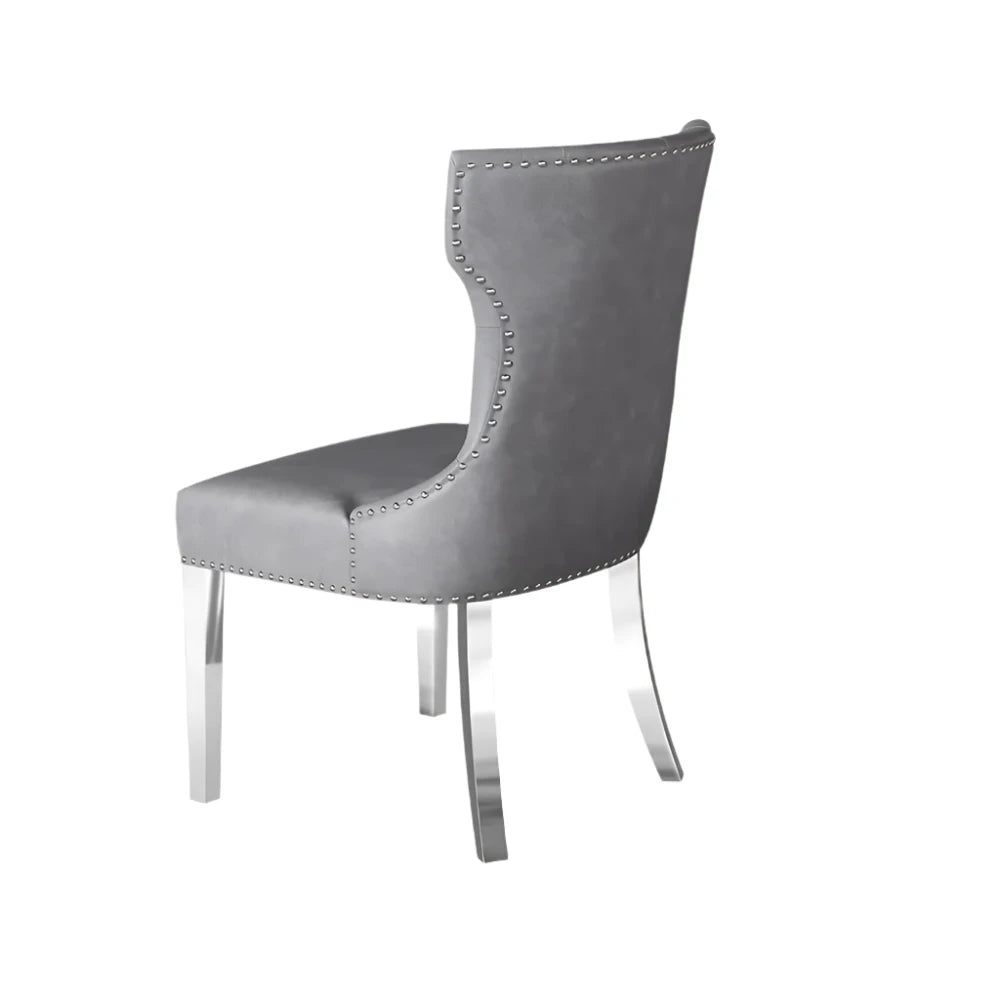 Dominique Cloudy Grey Leather Set of 4 Dining Chairs