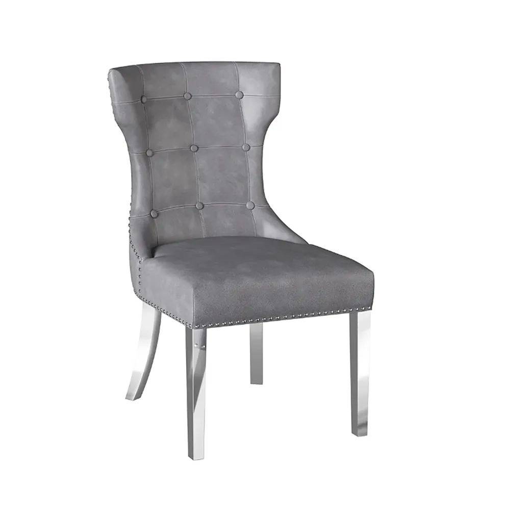 Dominique Cloudy Grey Leather Set of 4 Dining Chairs