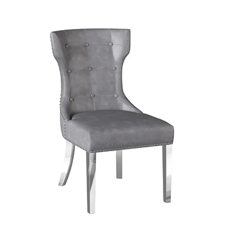 Modern Button ack Luxurious Grey Leather Dining Chairs