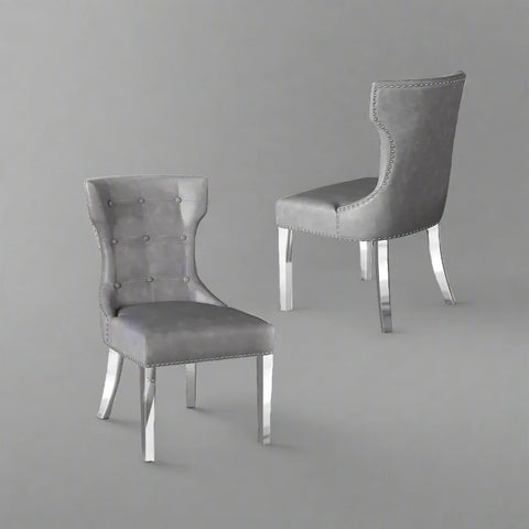 Dominique Cloudy Grey Leather Set of 4 Dining Chairs