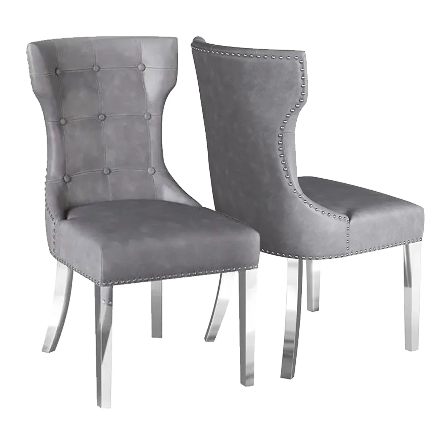 Dominique Cloudy Grey Leather Set of 4 Dining Chairs