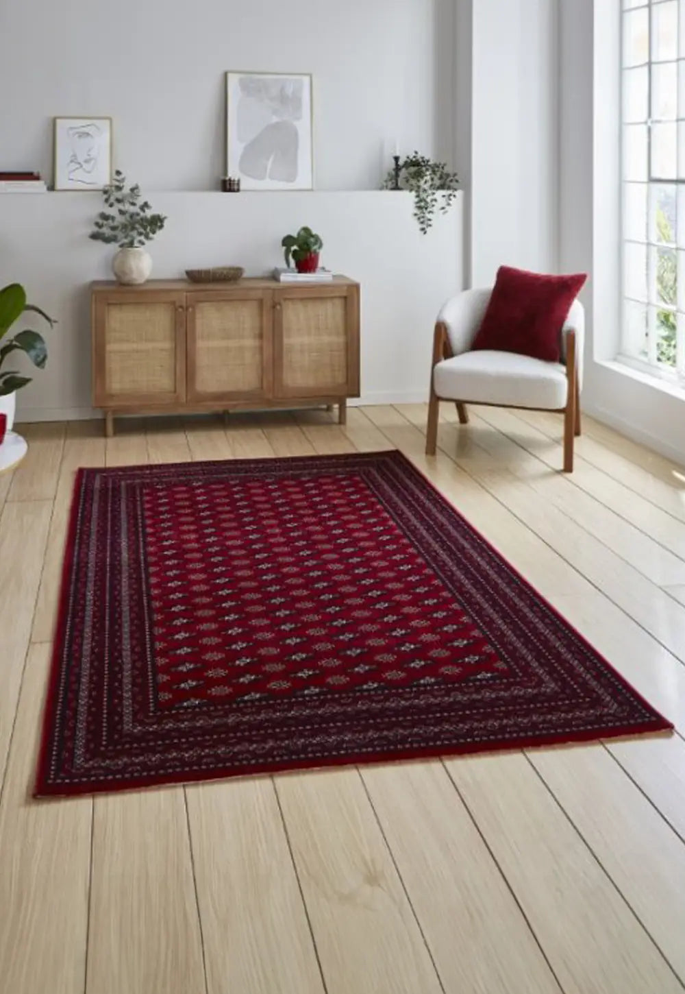 Dubai 62096 Traditional Patterned Border Rugs in Red