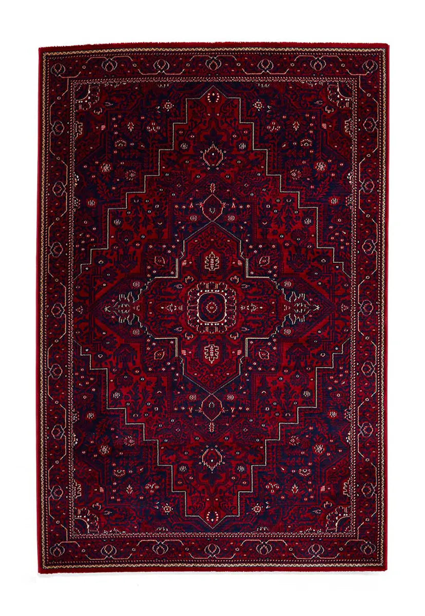 Dubai 62101 Traditional Patterned Border Rugs in Red