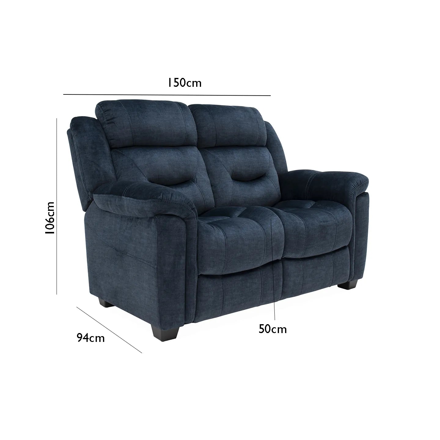 Dudley Blue Fabric 2 Seater Fixed Sofa