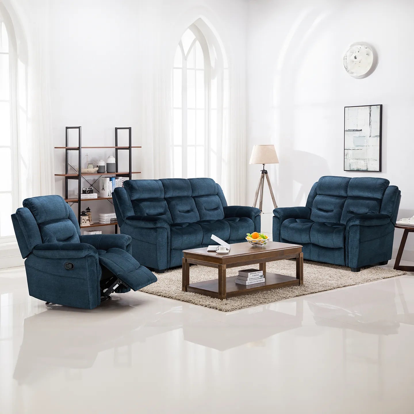 Dudley Blue Fabric 2 Seater Fixed Sofa