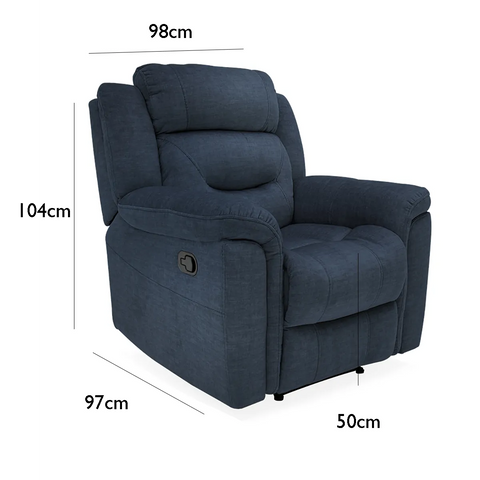 Dudley Blue Fabric Reclining Arm Chair