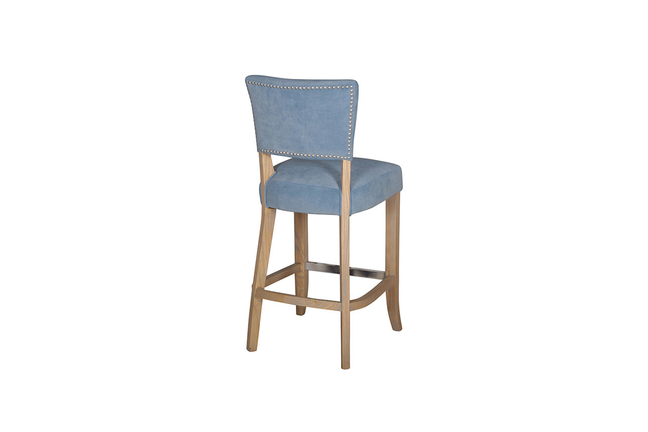 Light Grey Velvet Bar Chair with Solid Oak Legs