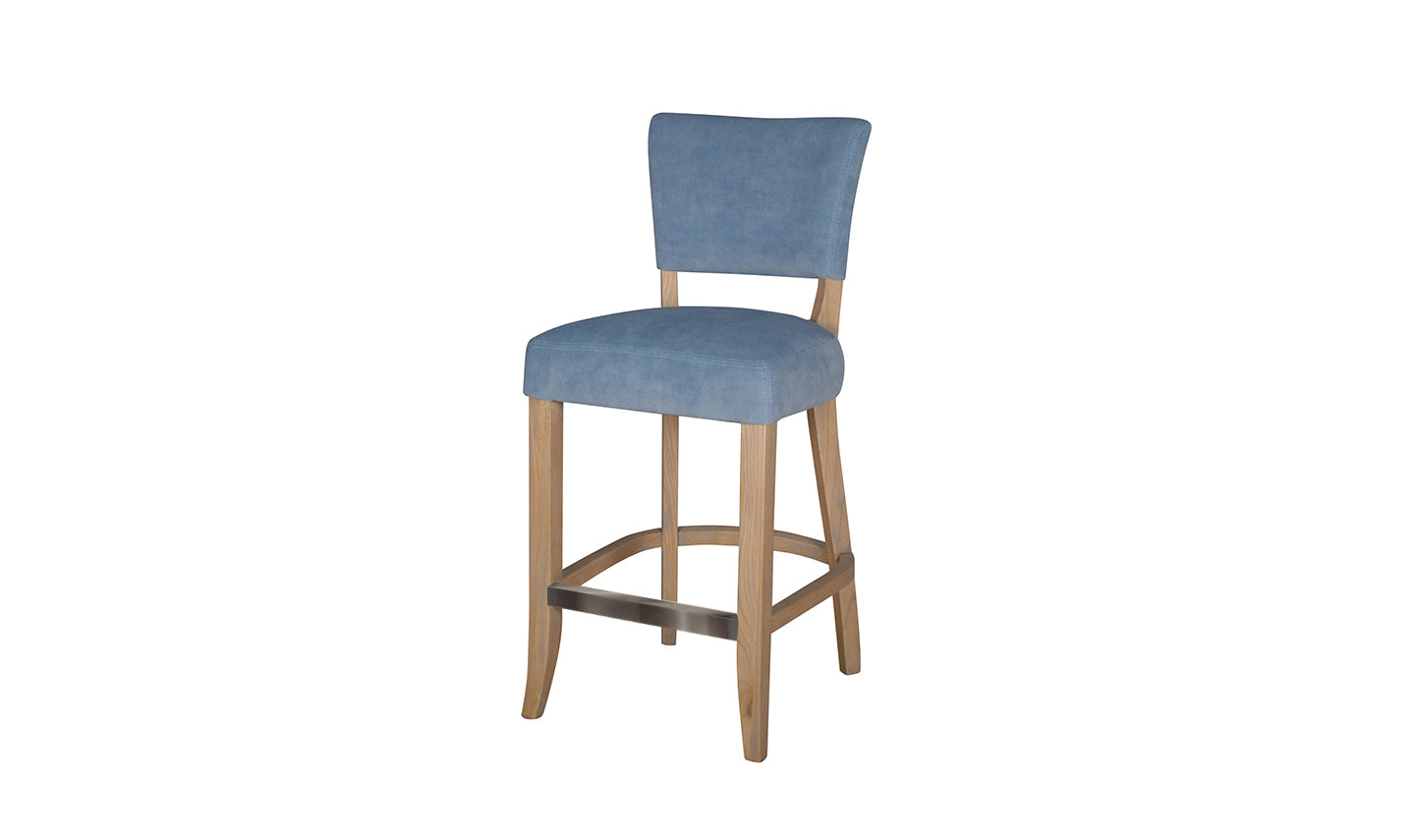 Light Grey Velvet Bar Chair with Solid Oak Legs