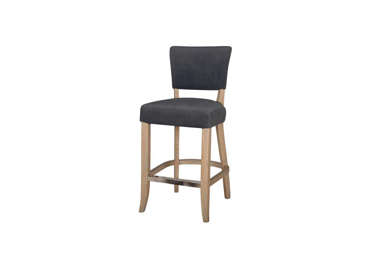 Light Grey Velvet Bar Chair with Solid Oak Legs