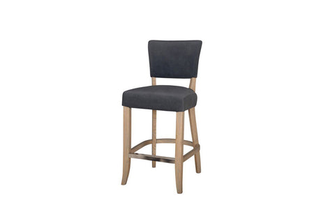 Dark Grey Velvet Bar Chair with Solid Oak Legs. Studded detail to the back of the Chair. Also available in Light Grey and Blue-Main-Image