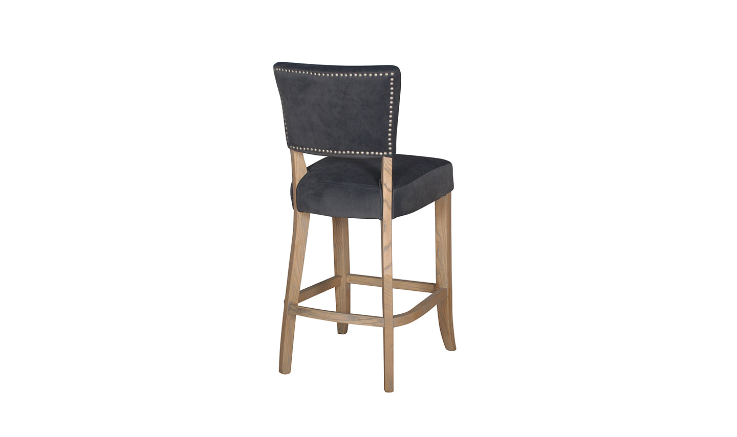 Light Grey Velvet Bar Chair with Solid Oak Legs