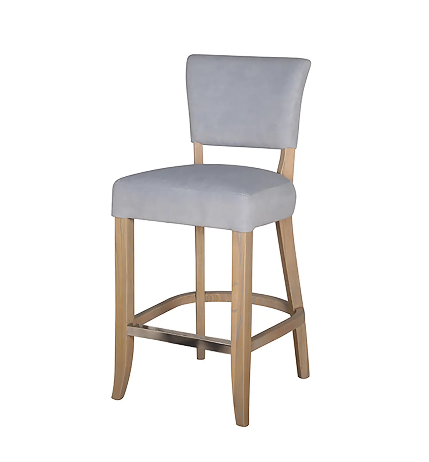 Light Grey Velvet Bar Chair with Solid Oak Legs