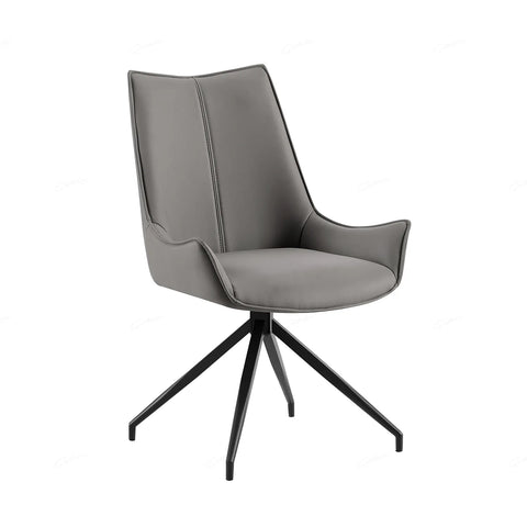 Modern Grey Leather Dining Chairs 360 Swivel 