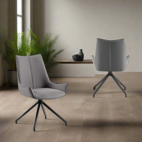 Dune Set of 4 Grey PU Leather Swivel Dining Chairs 