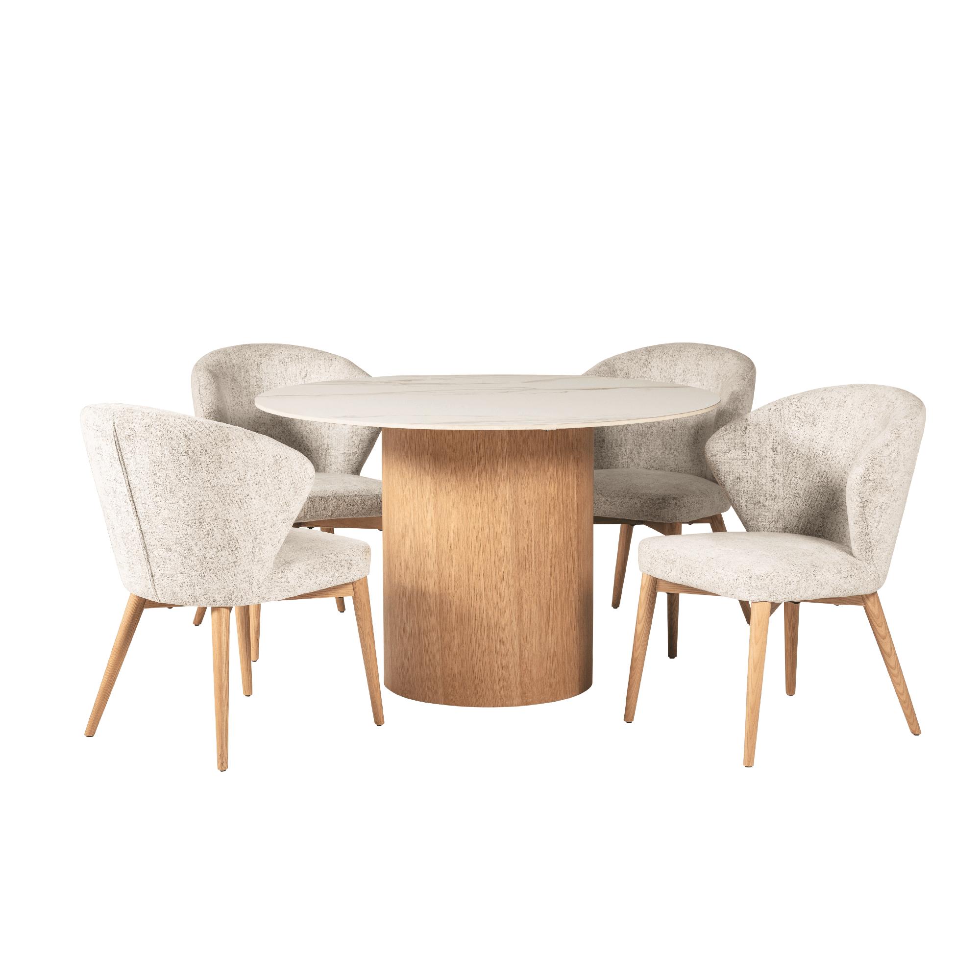 Eveleen White Sintered Stone Round Dining Table with 4 Chairs